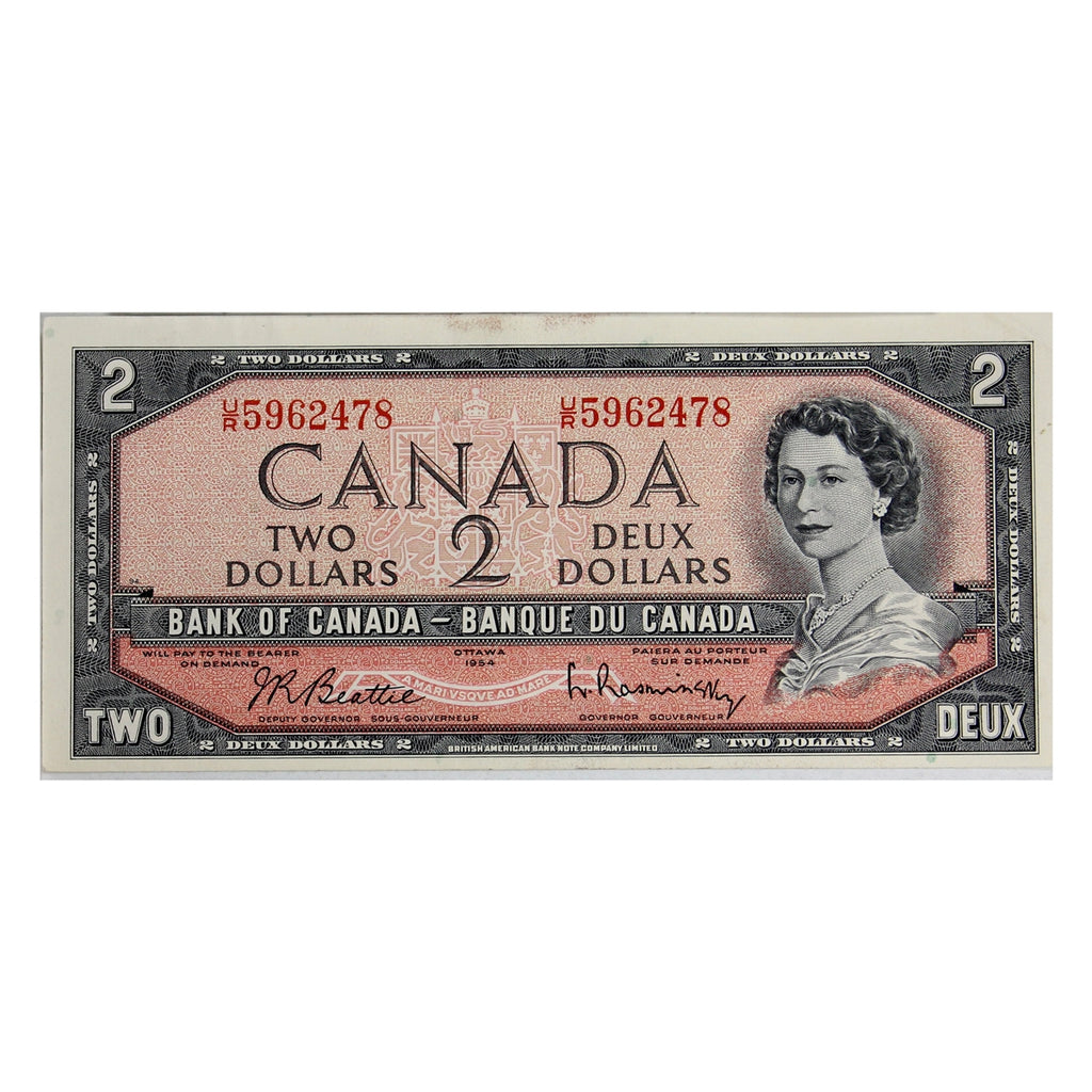 BC-38b 1954 Canada $2 Beattie-Rasminsky, U/R, Almost Uncirculated (AU50)