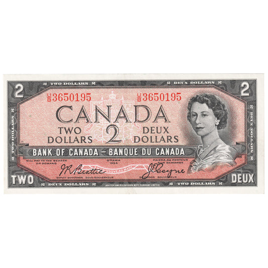 BC-38a 1954 Canada $2 Beattie-Coyne, U/B, AU