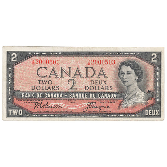 BC-38a 1954 Canada $2 Beattie-Coyne, Y/B, F