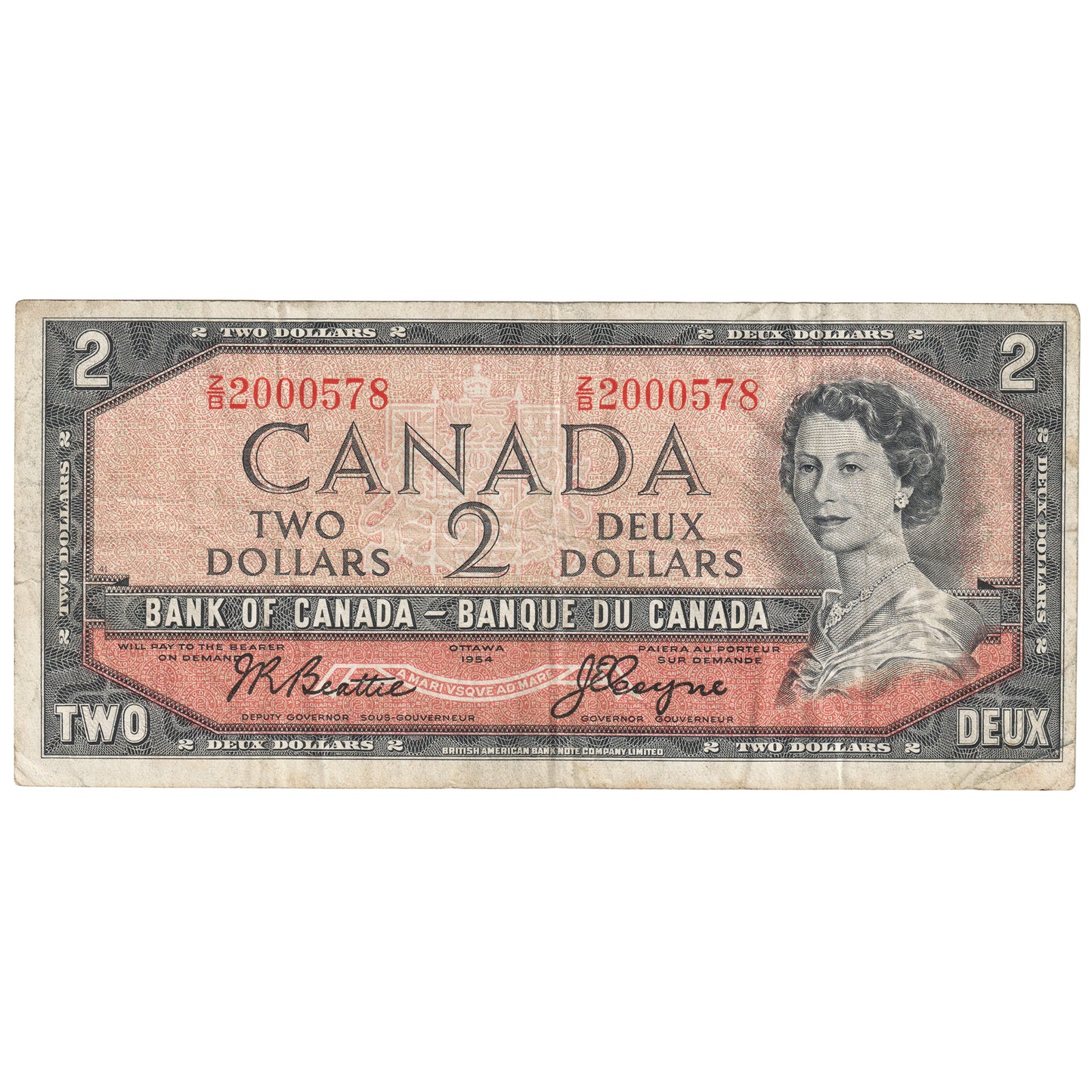 BC-38a 1954 Canada $2 Beattie-Coyne, Z/B, F-VF