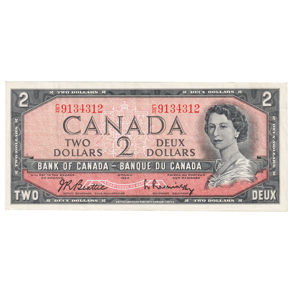 BC-38b 1954 Canada $2 Beattie-Rasminsky, C/R, Very Fine (VF20)