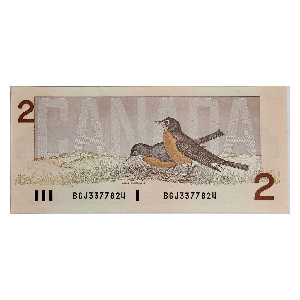 BC-55b 1986 Canada $2 Thiessen-Crow, 2 Large Bs, BGJ, AU-UNC (AU55)