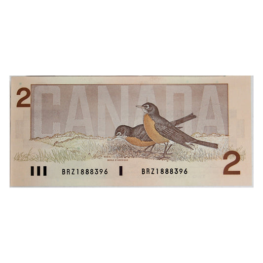 BC-55b 1986 Canada $2 Thiessen-Crow, BRZ, Choice Uncirculated (CUNC63)