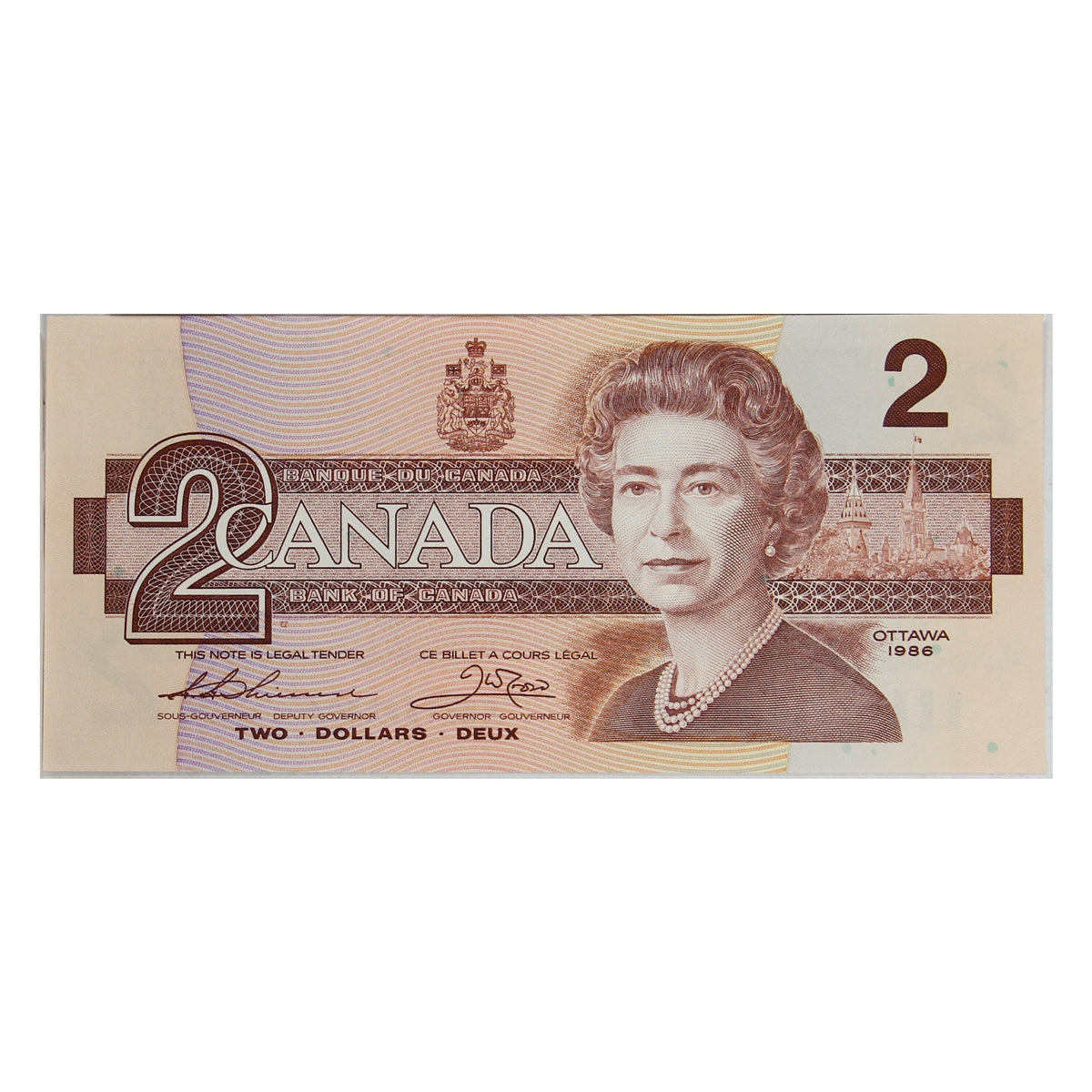 BC-55b 1986 Canada $2 Thiessen-Crow, BRZ, Choice Uncirculated (CUNC63)