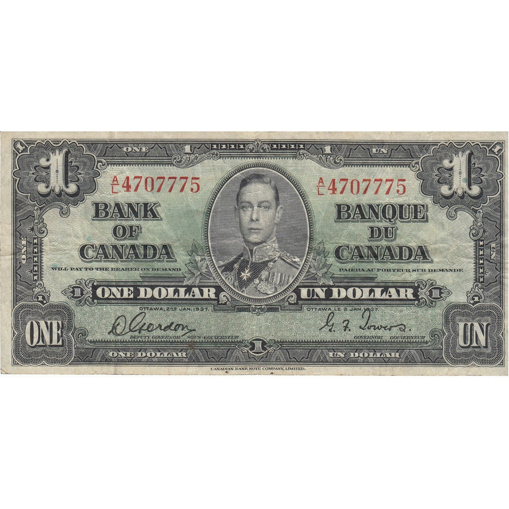BC-21c 1937 Canada $1 Gordon-Towers, A/L, F-VF (F15)