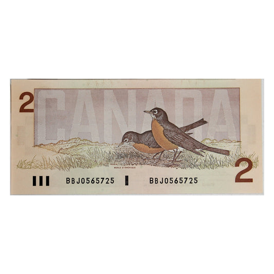 BC-55b 1986 Canada $2 Thiessen-Crow, BBJ, Uncirculated (UNC60)