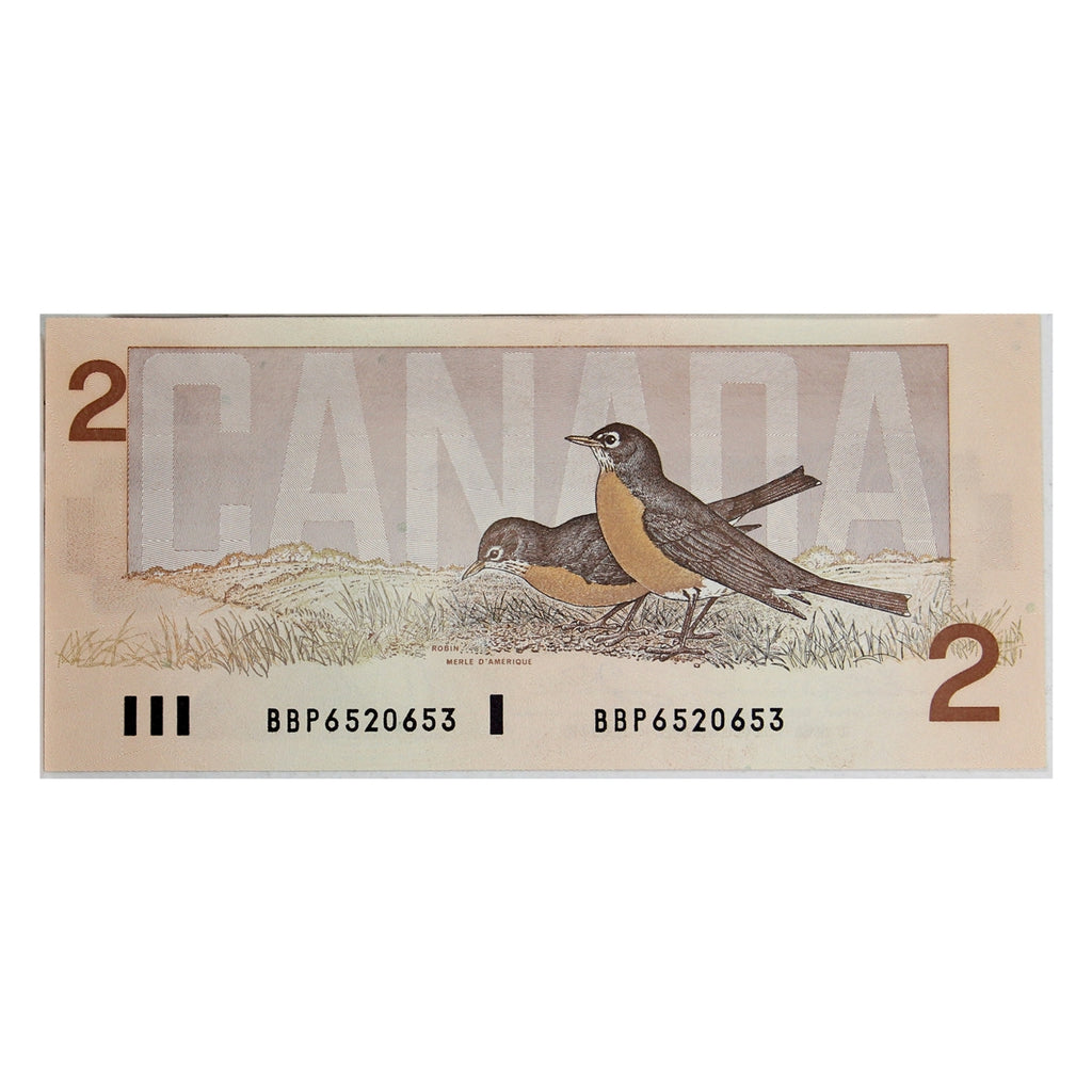 BC-55b 1986 Canada $2 Thiessen-Crow, Small BBP, Uncirculated (MS60)
