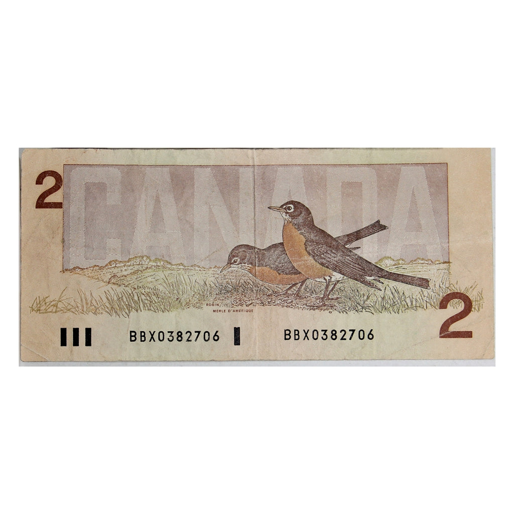 BC-55bA 1986 Canada $2 Thiessen-Crow, Large Bs, BBX, Circ