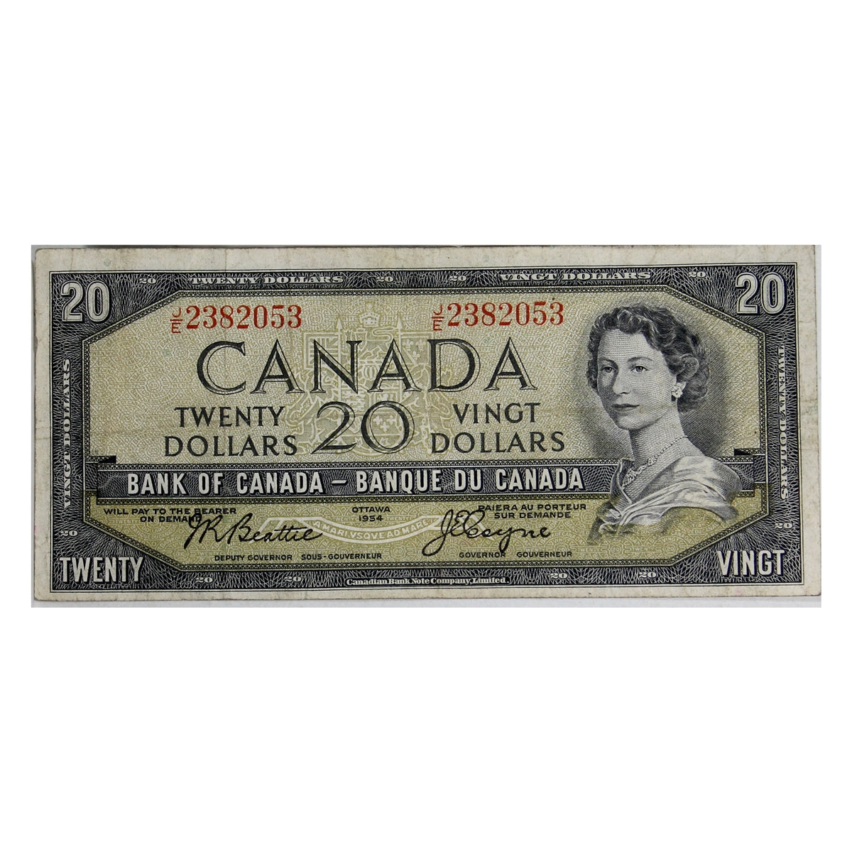 BC-41a 1954 Canada $20 Beattie-Coyne, J/E, F-VF (F15)