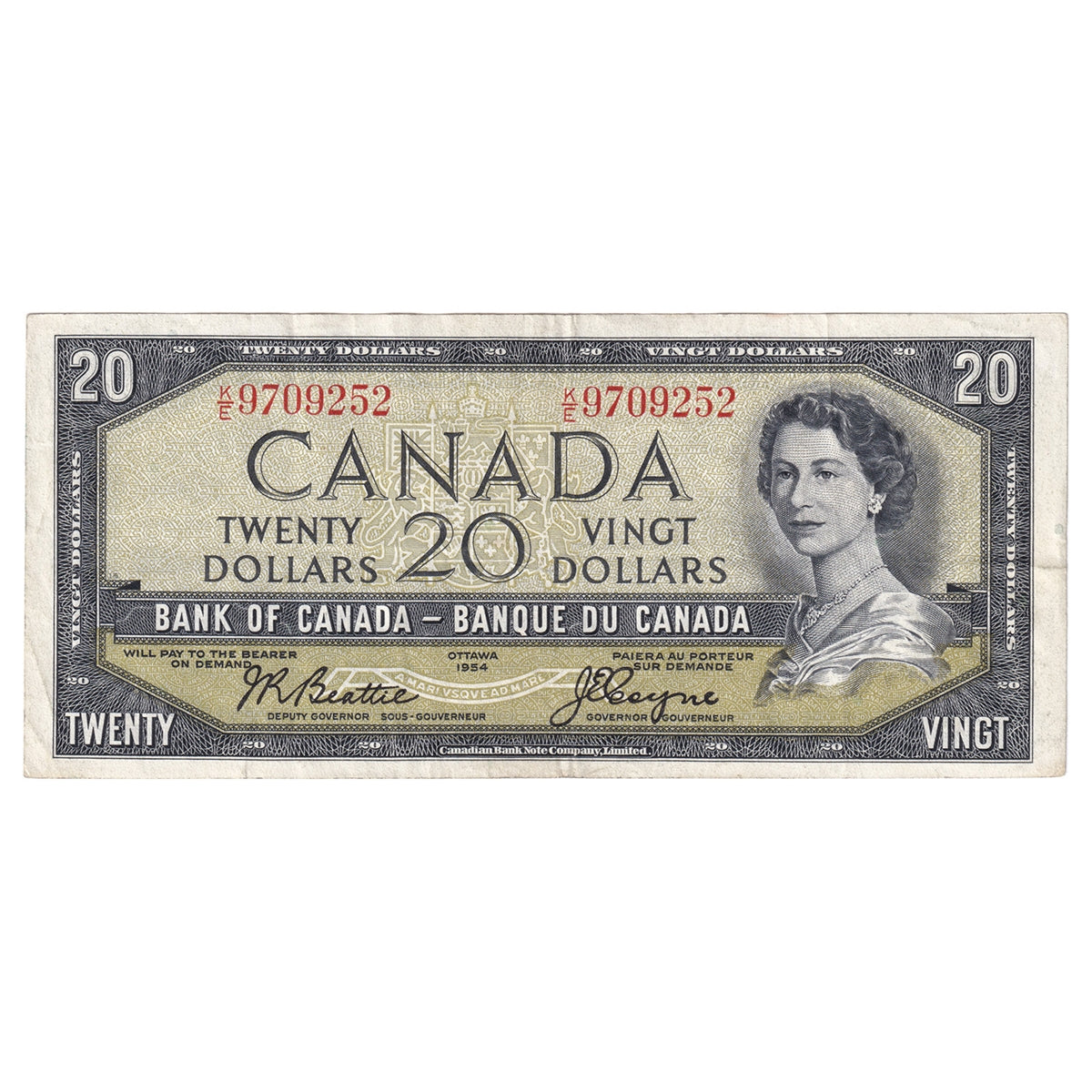 BC-41 1954 Canada $20 Beattie-Coyne, K/E, Very Fine (VF20)