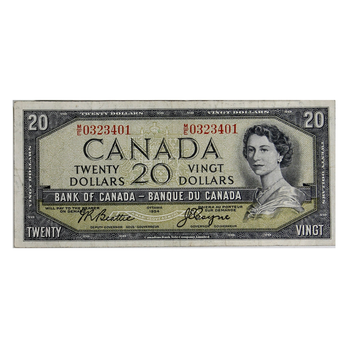 BC-41a 1954 Canada $20 Beattie-Coyne, M/E, F-VF (F15)