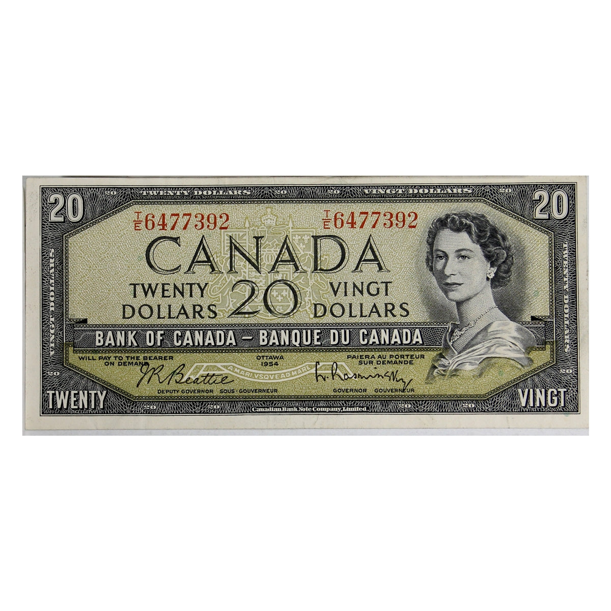 BC-41b 1954 Canada $20 Beattie-Rasminsky, T/E, Almost Uncirculated (AU50)