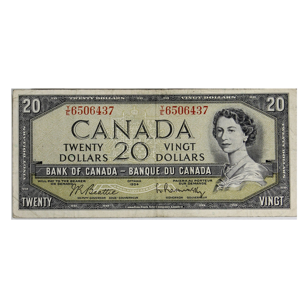 BC-41b 1954 Canada $20 Beattie-Rasminsky, Y/E, F-VF (F15)