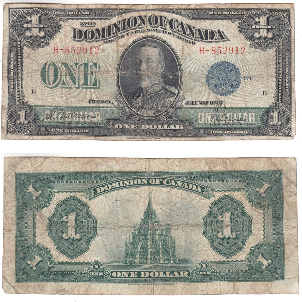 DC-25c 1923 Dominion $1 McCavour-Saunders, Blue Seal, Group One, Very Good (VG8)