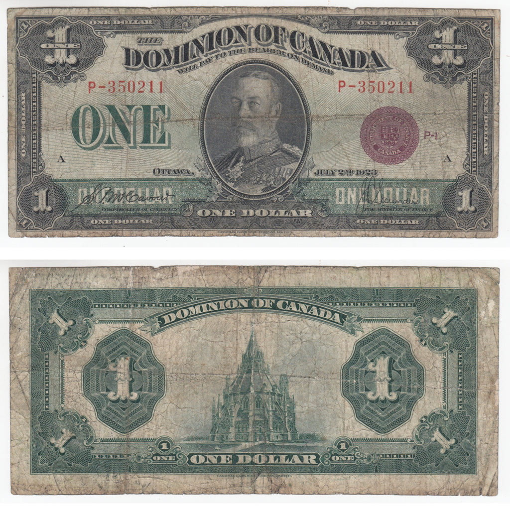 DC-25e 1923 Dominion $1 McCavour-Saunders, Bronze Seal Group One, P, Very Good (VG8)