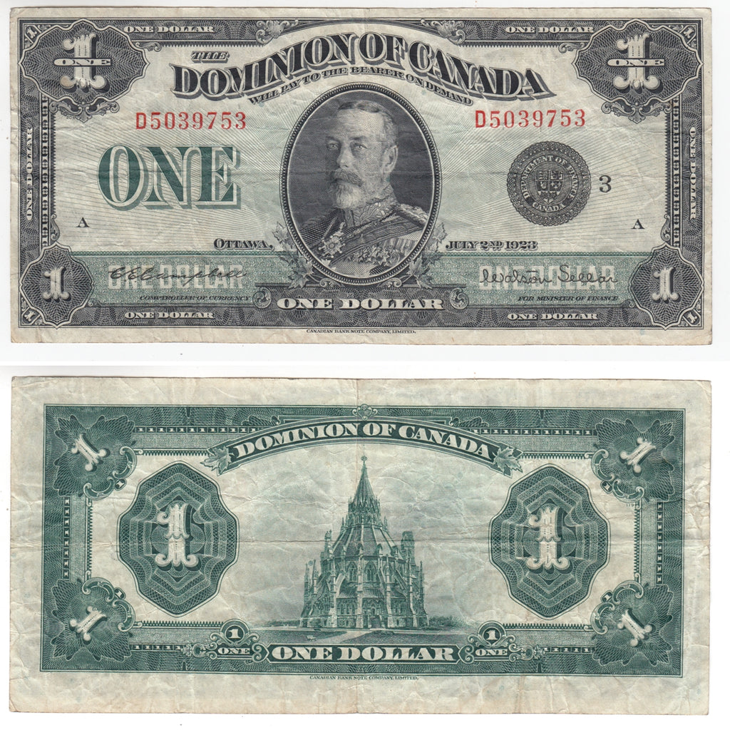 DC-25n 1923 Dominion $1 Campbell-Sellar, Black Seal, Group 3, F-VF (F15)