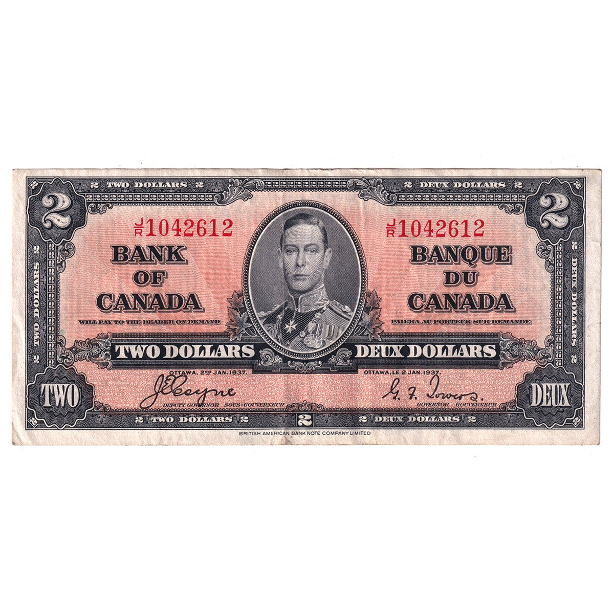 BC-22c 1937 Canada $2 Coyne-Towers, J/R, Extra Fine (EF40)