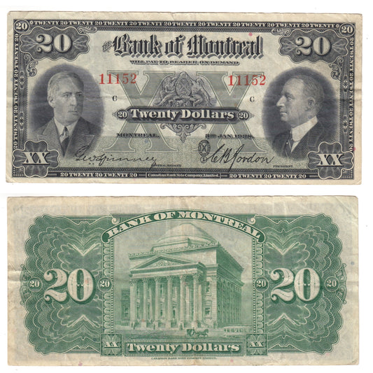505-62-06 1938 Bank of Montreal $20 Spinney-Gordon, Very Fine (VF20)