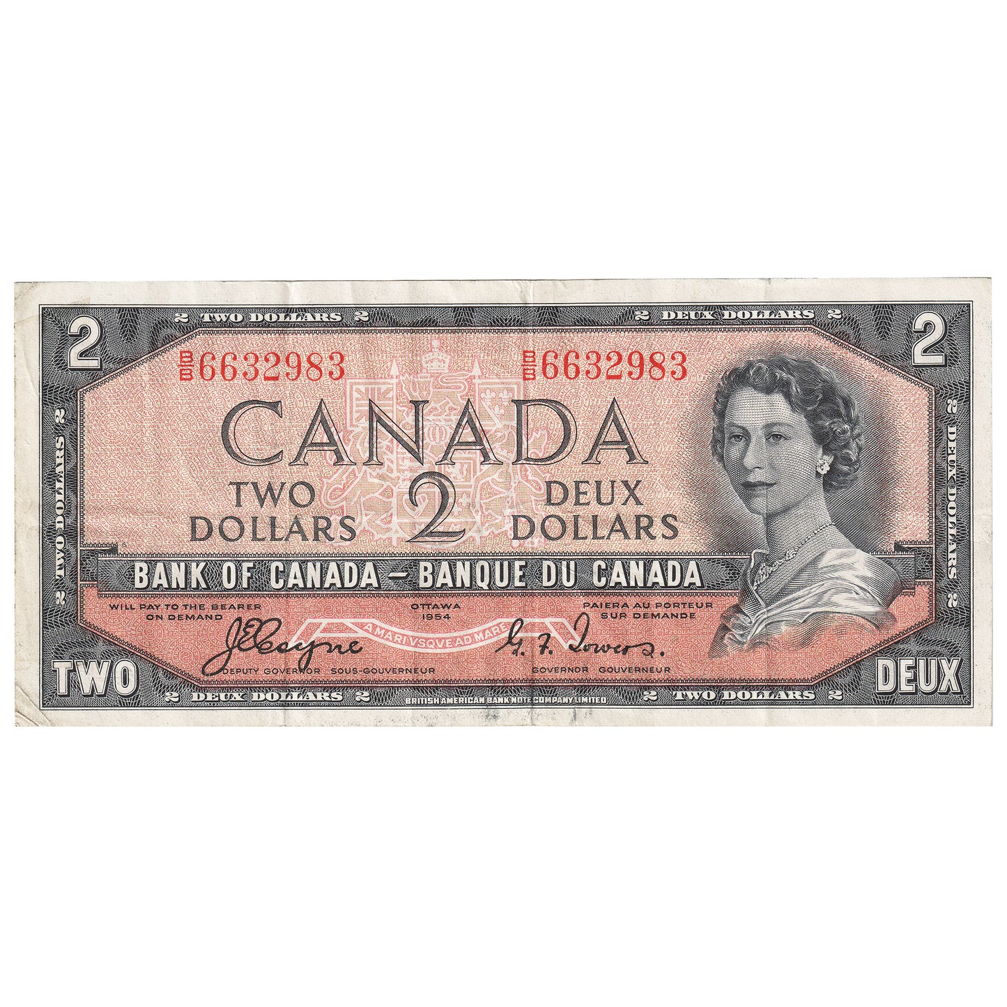 BC-30a 1954 Canada $2 Coyne-Towers, Devil's Face, B/B, VF-EF