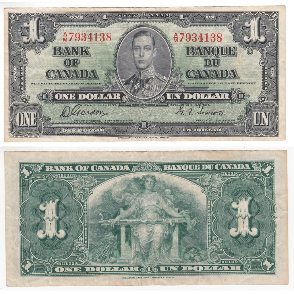 BC-21c 1937 Canada $1 Gordon-Towers, A/M, Very Fine (VF20)