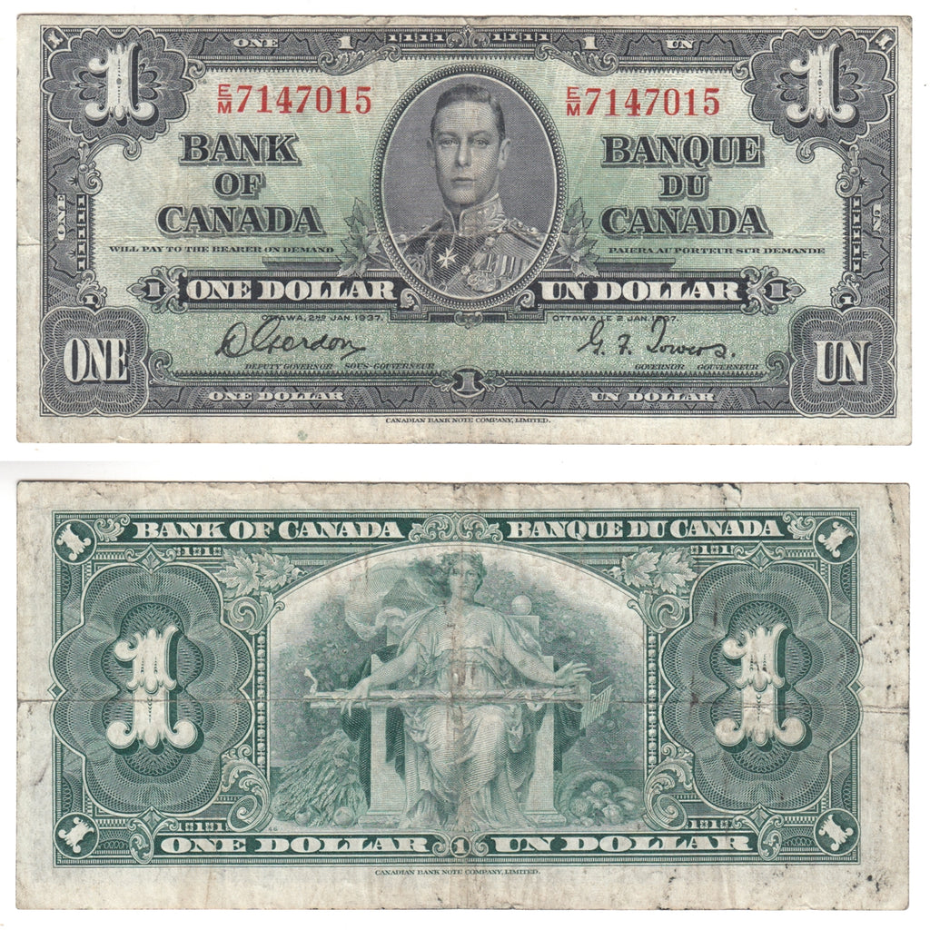 BC-21c 1937 Canada $1 Gordon-Towers, E/M, Fine (F12)