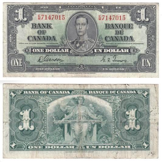 BC-21c 1937 Canada $1 Gordon-Towers, E/M, Fine (F12)
