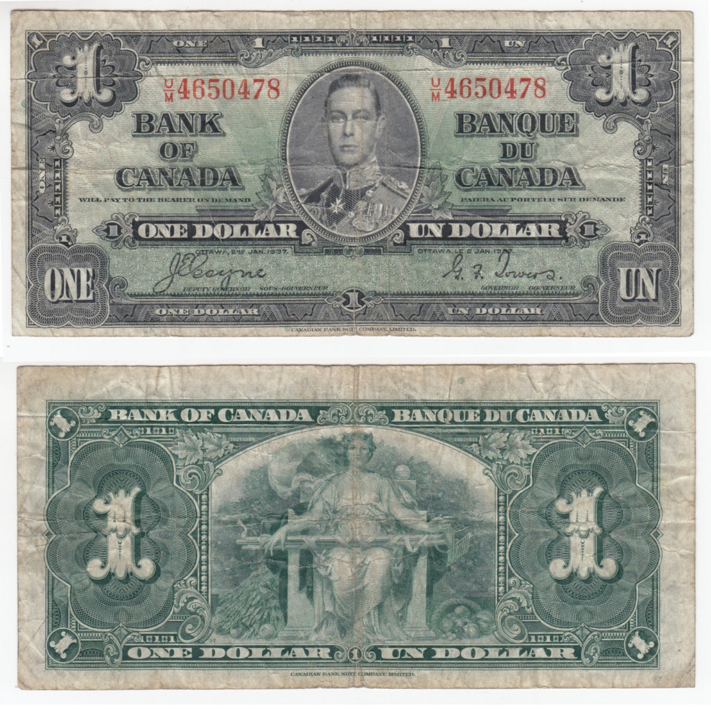 BC-21d 1937 Canada $1 Coyne-Towers, U/M, Fine (F12)