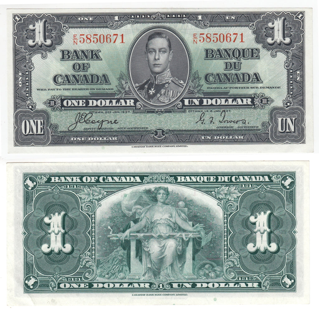 BC-21d 1937 Canada $1 Coyne-Towers, E/N, Almost Uncirculated (AU50)