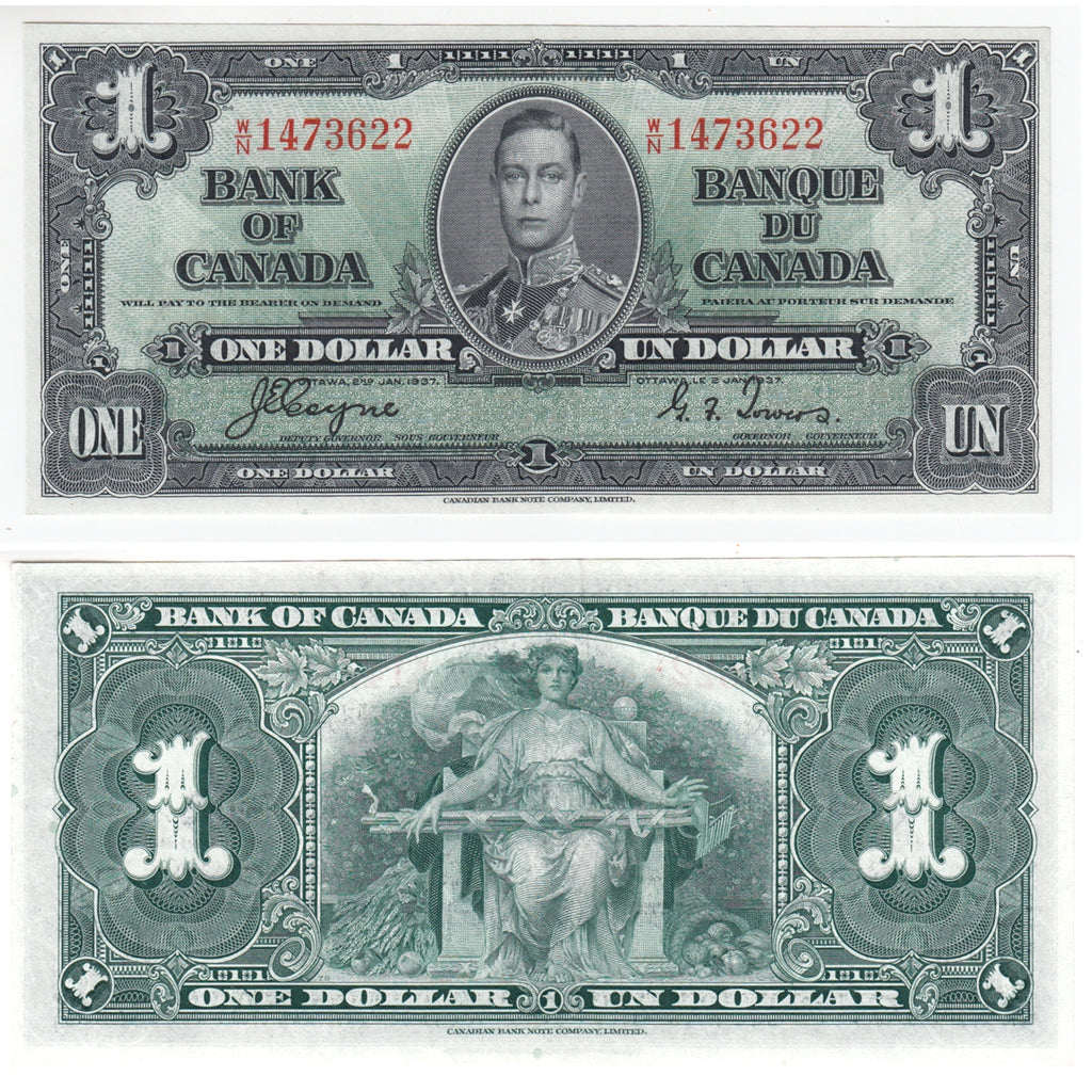BC-21d 1937 Canada $1 Coyne-Towers, W/N, Extra Fine (EF40)