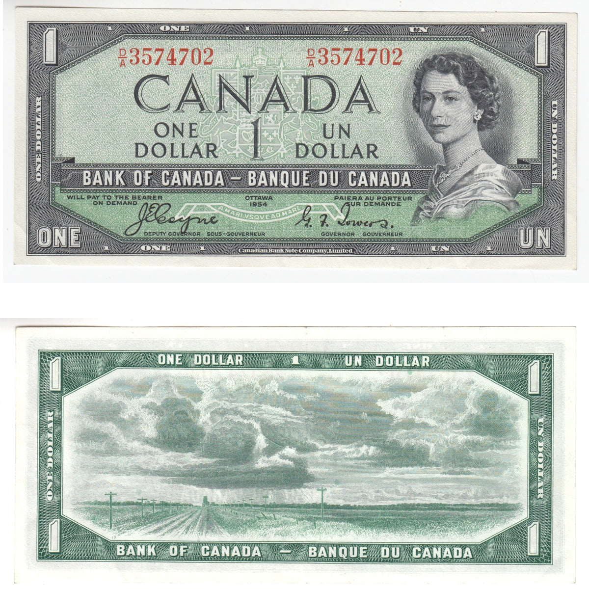 BC-29a 1954 Canada $1 Coyne-Towers, Devil's Face, D/A, VF-EF (VF30)