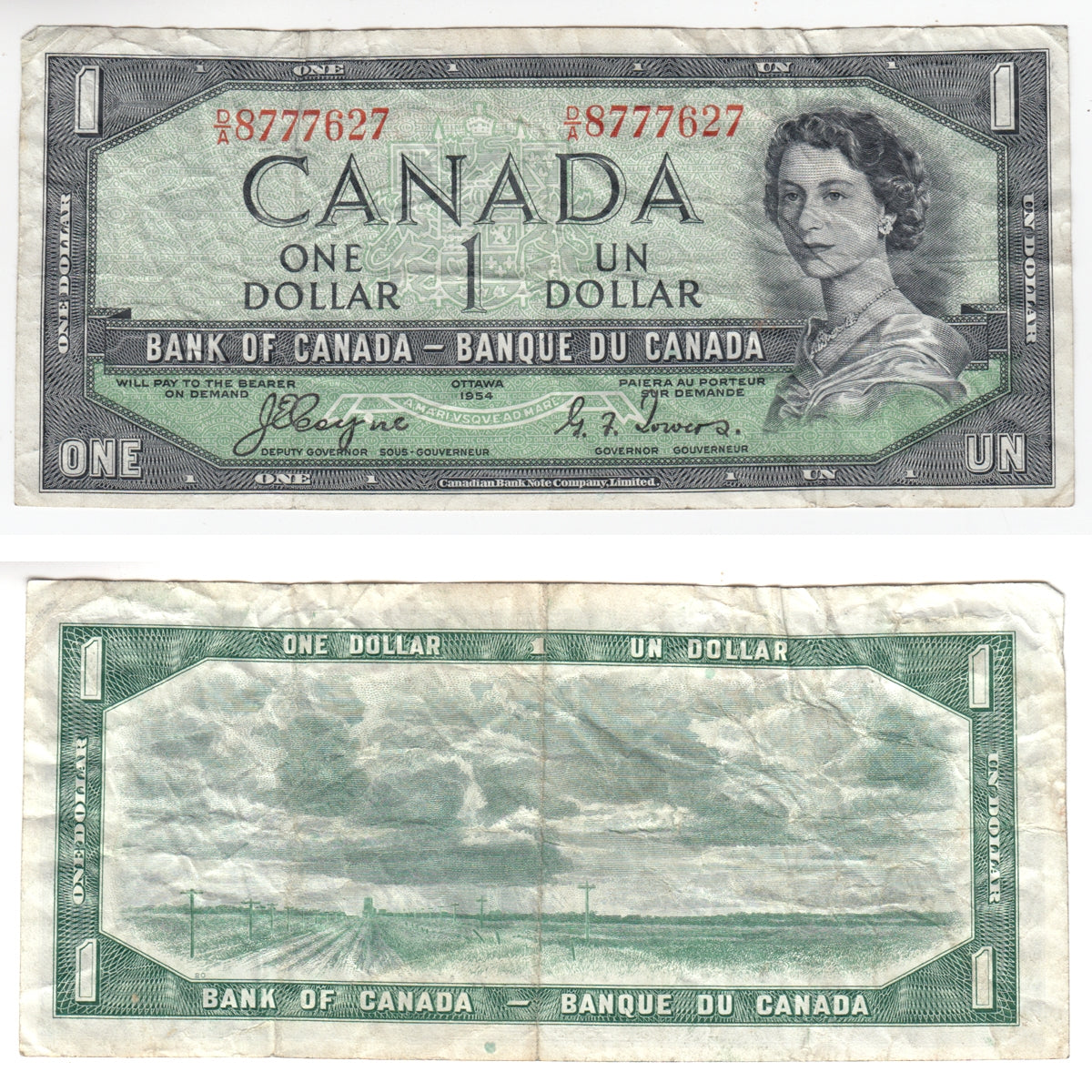 BC-29a 1954 Canada $1 Coyne-Towers, Devil's Face, D/A, Very Fine (VF20)