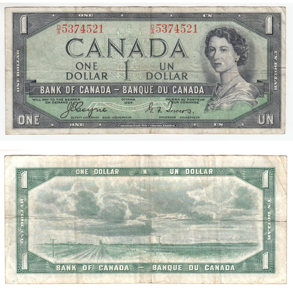 BC-29a 1954 Canada $1 Coyne-Towers, Devil's Face, D/A, F-VF (F15)