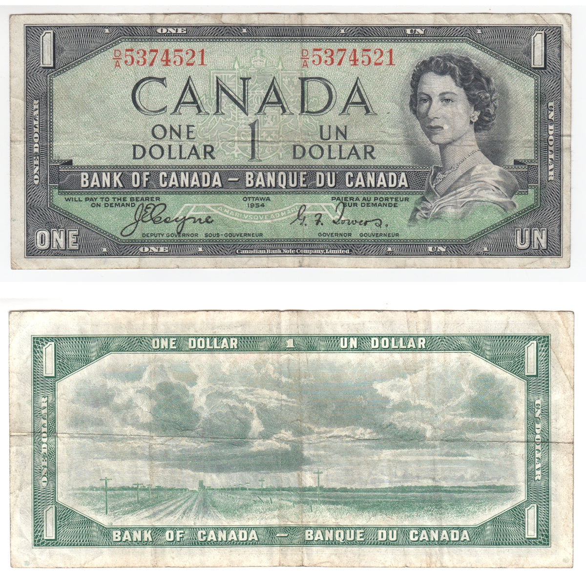 BC-29a 1954 Canada $1 Coyne-Towers, Devil's Face, D/A, F-VF (F15)