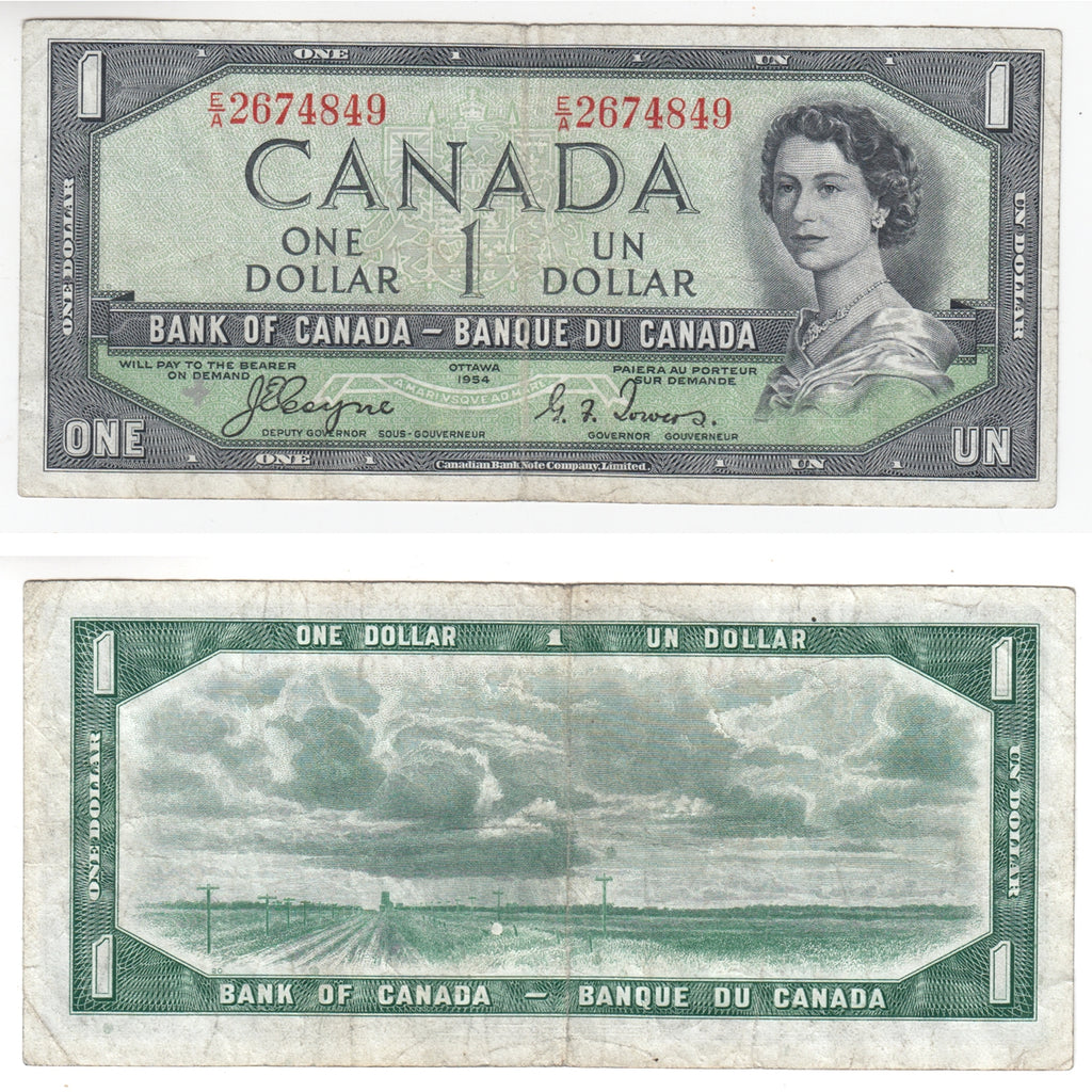 BC-29a 1954 Canada $1 Coyne-Towers, Devil's Face, E/A, Fine (F12)