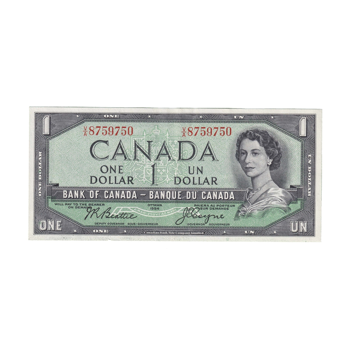 BC-37a 1954 Canada $1 Beattie-Coyne, V/A, EF-AU (EF45)