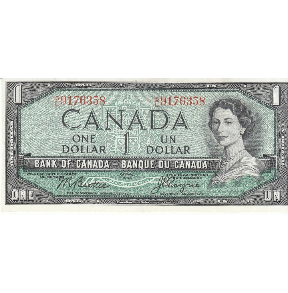 BC-37a 1954 Canada $1 Beattie-Coyne, S/L, VF-EF (VF30)