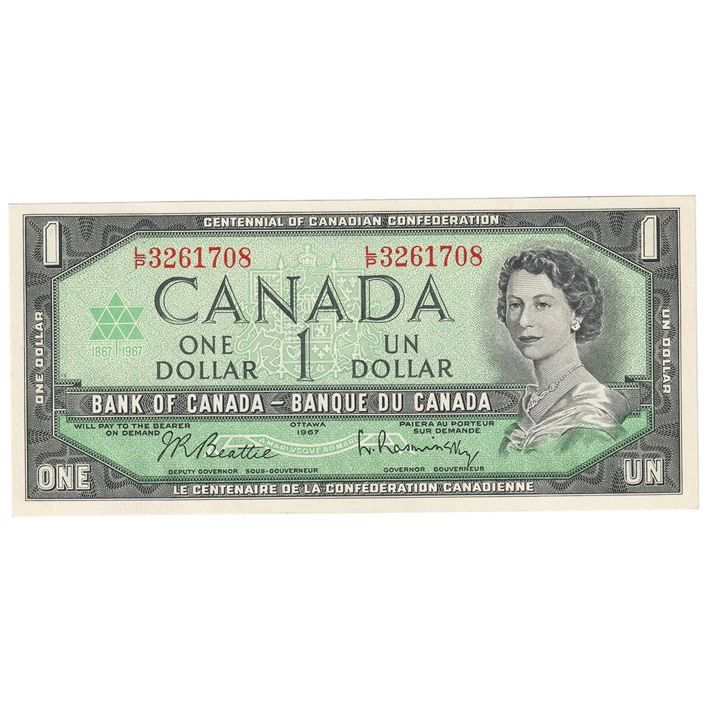 BC-45b-i 1967 Canada $1 Beattie-Rasminsky, L/B, Choice Uncirculated (CUNC63)