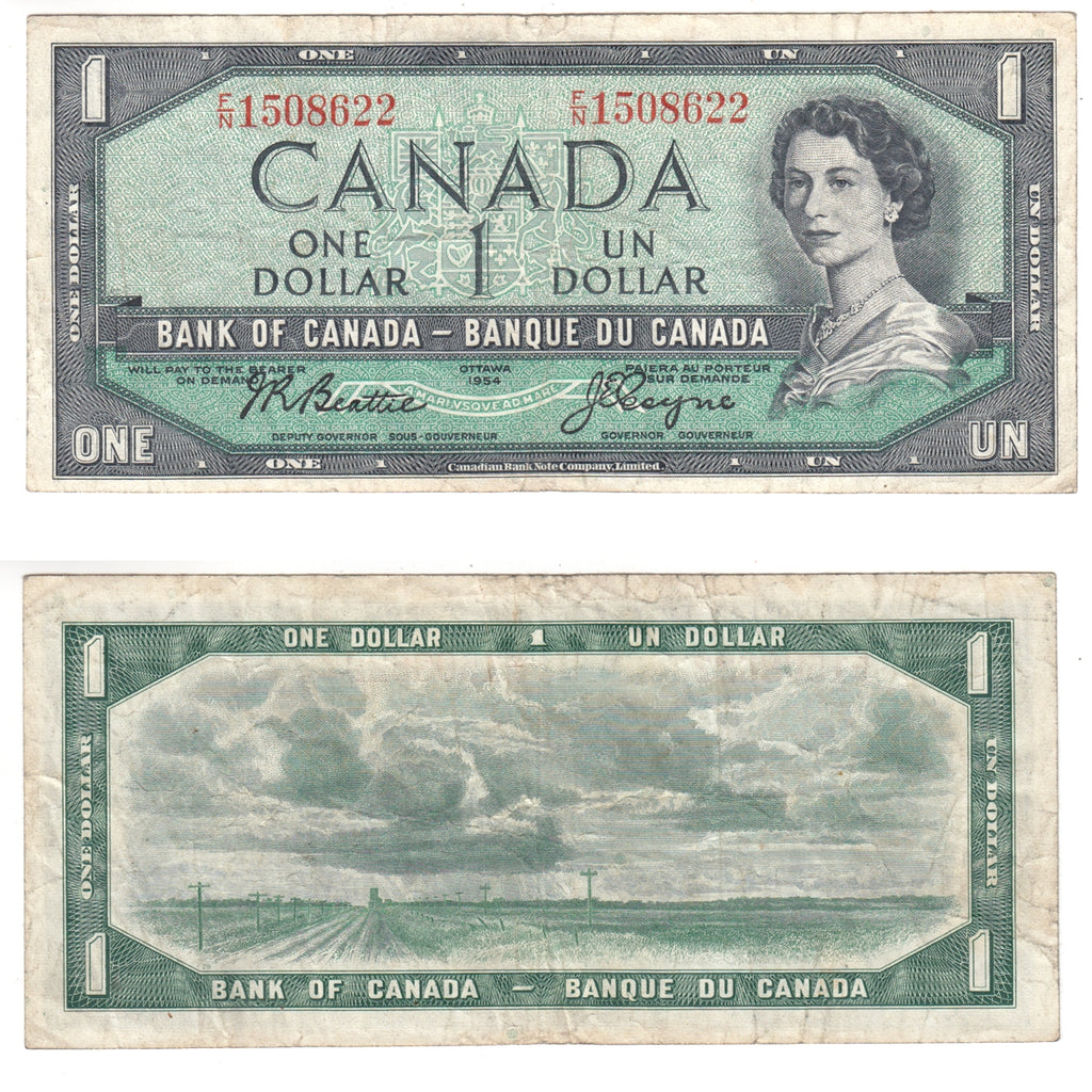 BC-37a 1954 Canada $1 Beattie-Coyne, F/N, F-VF (F15)