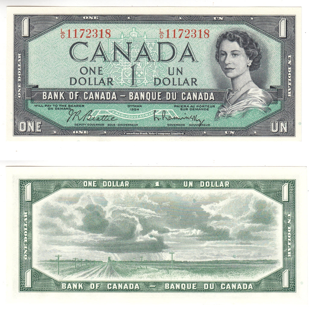 BC-37b 1954 Canada $1 Beattie-Rasminsky, L/O, Choice Uncirculated (CUNC63)
