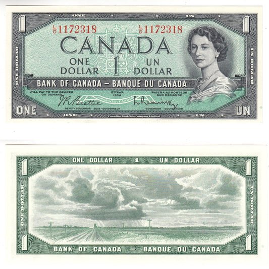 BC-37b 1954 Canada $1 Beattie-Rasminsky, L/O, Choice Uncirculated (CUNC63)