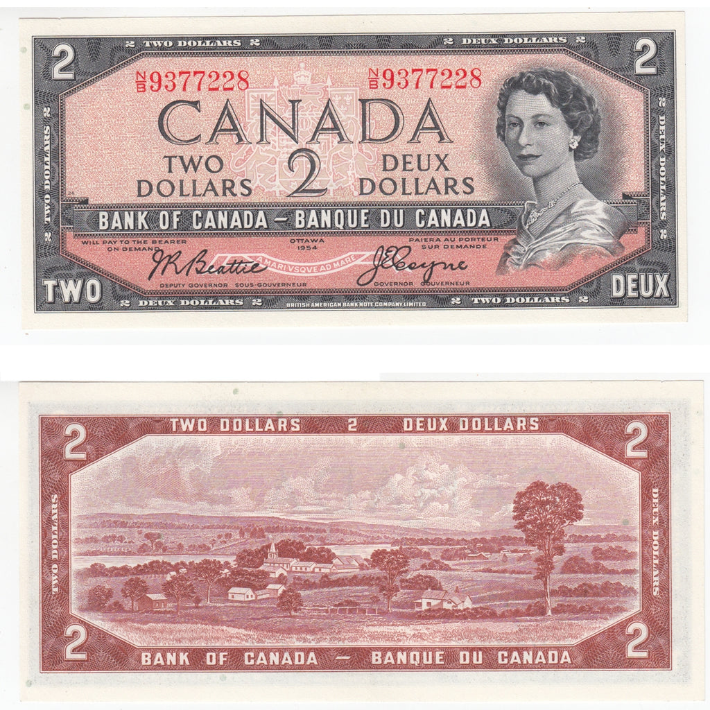 BC-38a 1954 Canada $2 Beattie-Coyne, N/B, Almost Uncirculated (AU50)