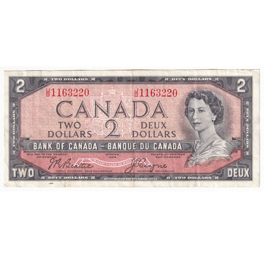 BC-38a 1954 Canada $2 Beattie-Coyne, U/B, Very Fine (VF20)