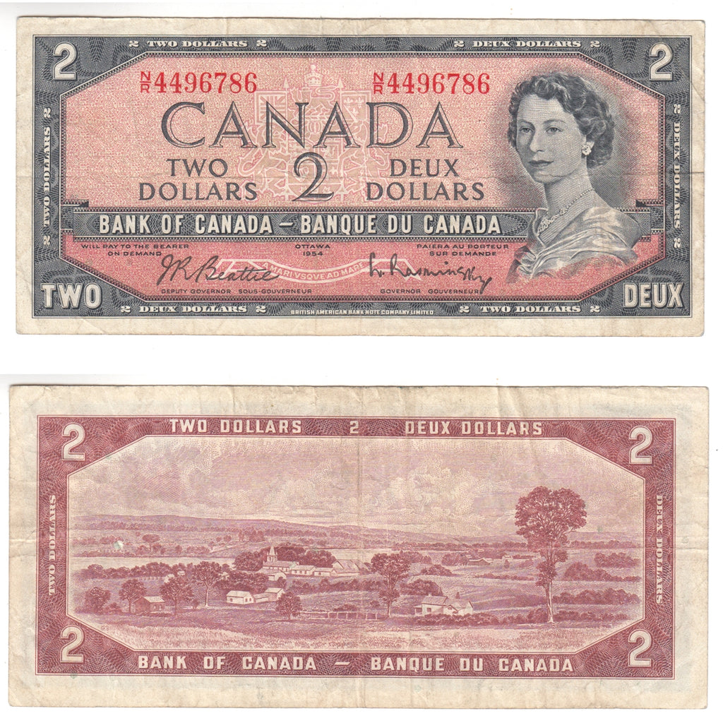 BC-38b 1954 Canada $2 Beattie-Rasminsky, N/R, F-VF (F15)