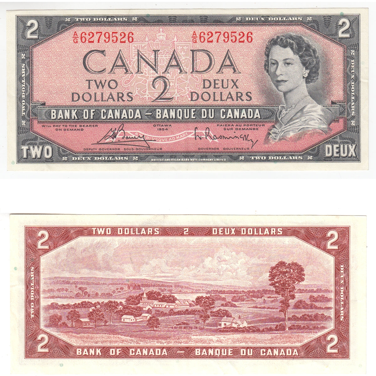 BC-38c 1954 Canada $2 Bouey-Rasminsky, A/G, EF-AU (EF45)