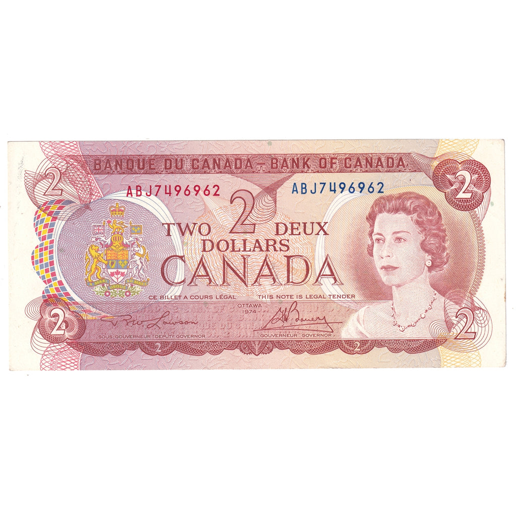 BC-47a-i 1974 Canada $2 Lawson-Bouey, ABJ, Almost Uncirculated (AU50)