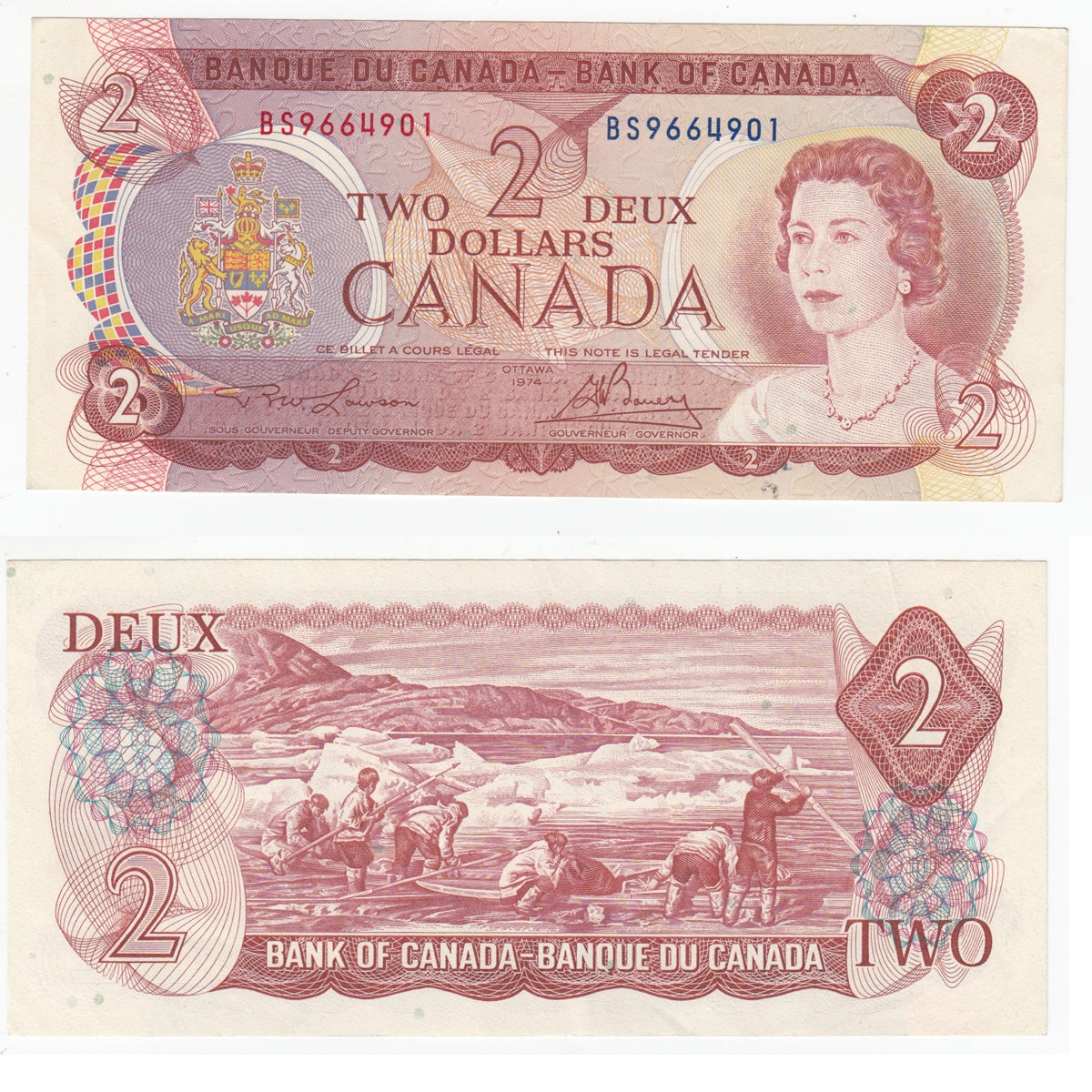 BC-47a 1974 Canada $2 Lawson-Bouey, BS, Almost Uncirculated (AU50)
