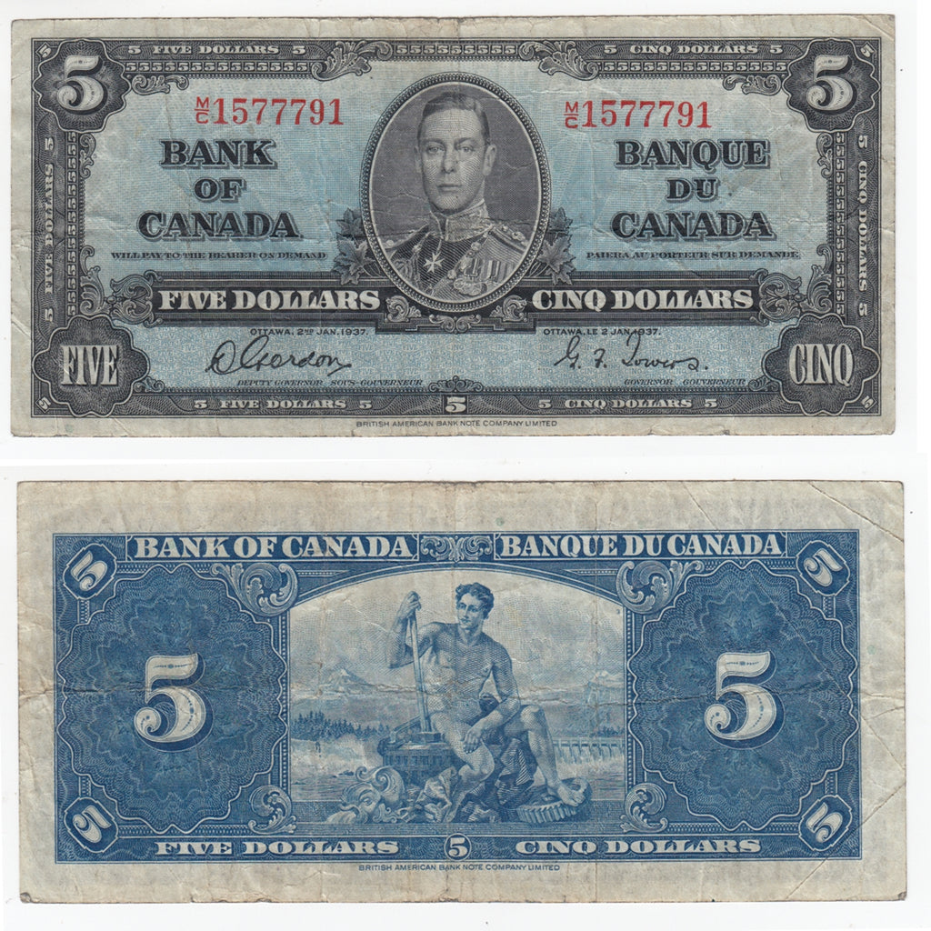 BC-23b 1937 Canada $5 Gordon-Towers, M/C, Fine (F12)