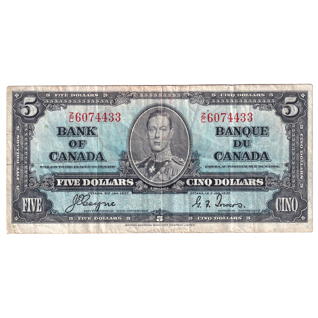 BC-23c 1937 Canada $5 Coyne-Towers, Z/C, VF
