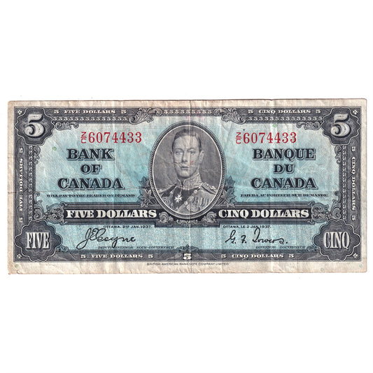 BC-23c 1937 Canada $5 Coyne-Towers, Z/C, VF