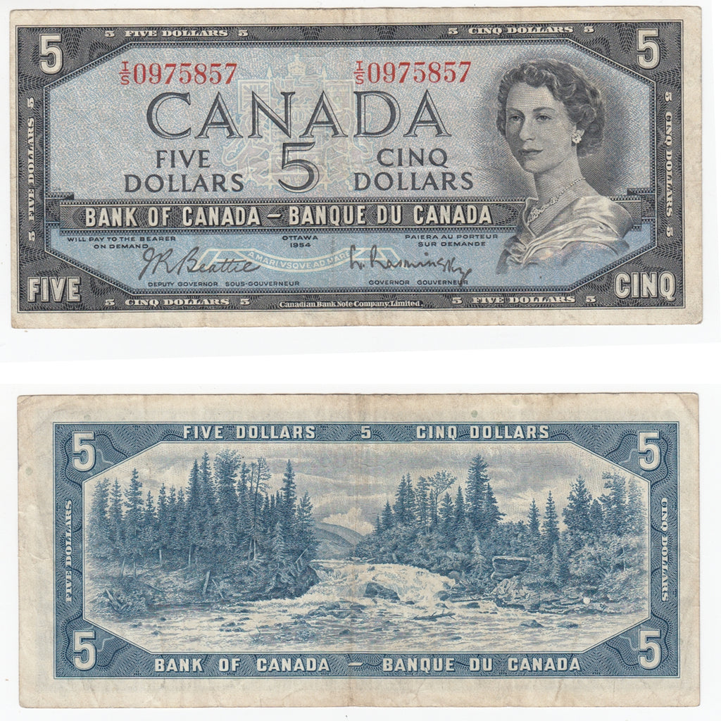 BC-39b 1954 Canada $5 Beattie-Rasminsky, I/S, F-VF (F15)